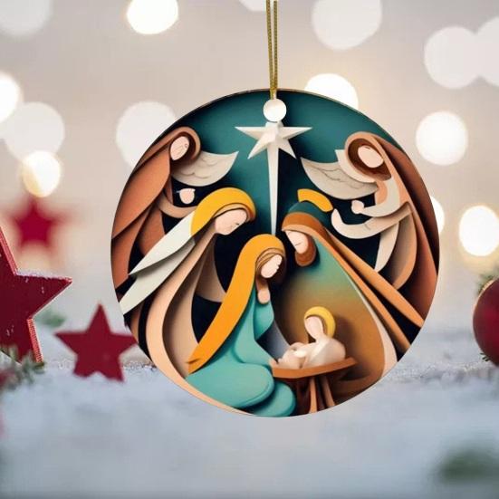 Nativity Scene Ornaments Acrylic Flat Hanging Pendant Keepsake The Birth of Jesus Decor for Christmas Tree Party Car Wall Door