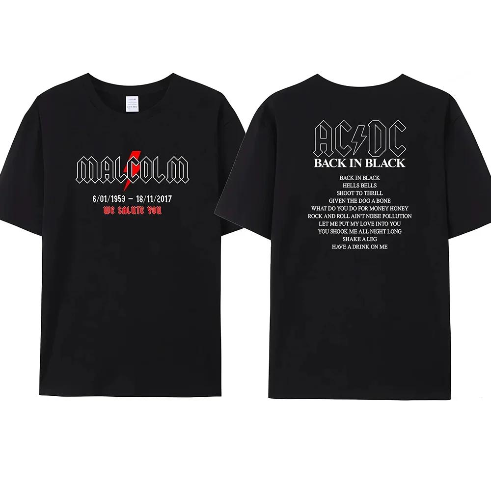 Retro Men's AC-DC Printed Black Cotton Shirt Men's Comfortable Casual Street Popular Hell's Bell T-shirt Man Clothes Top Tees
