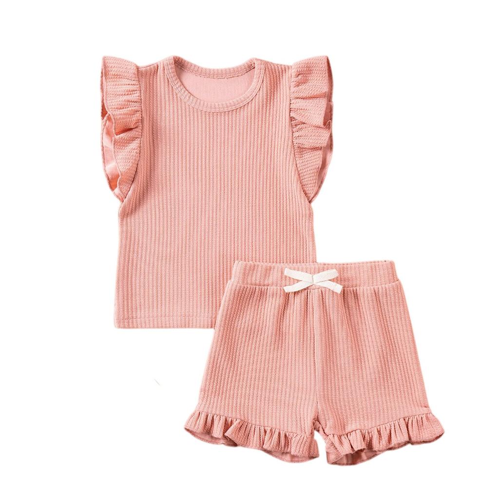 Girls' Ribbed 2-Piece Set - Solid Color Top & Pants