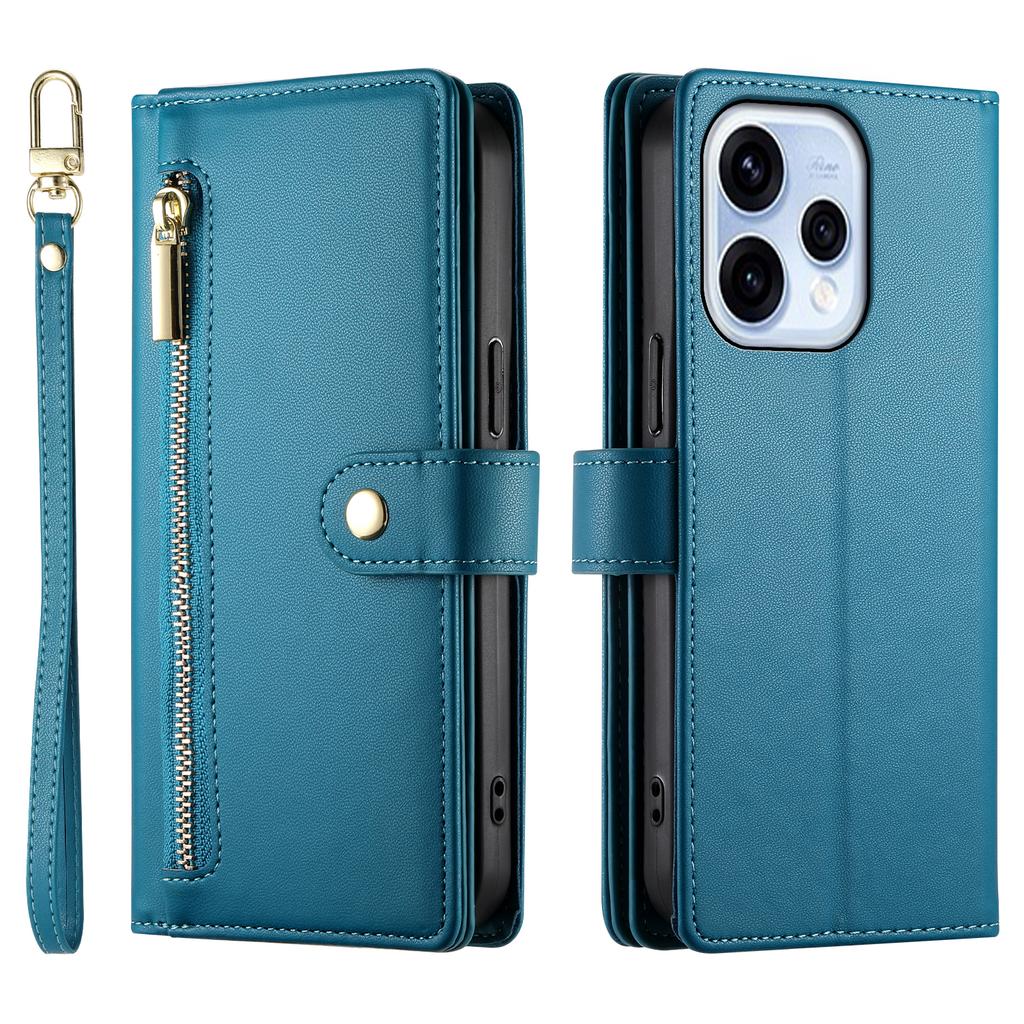 For Oppo Reno15 5G (Global) / Reno15c 5G (China) Leather Case Zipper Pocket Wallet Phone Cover with Straps