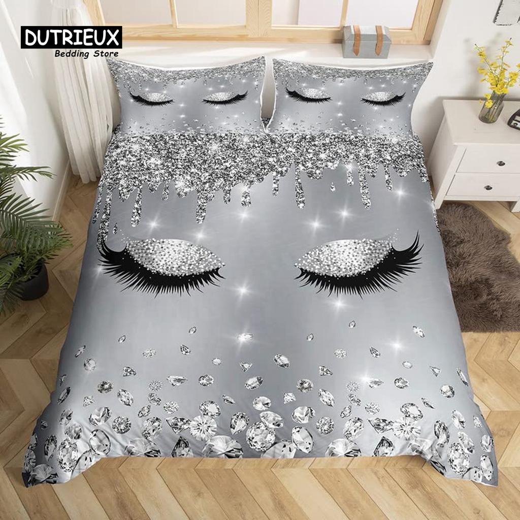 Пододеяльник с ресничками, комплект постельного белья с рисунком глаз, чехол из микрофибры, девчачий стиль Priness, блестящий комплект постельного белья Twin King Queen