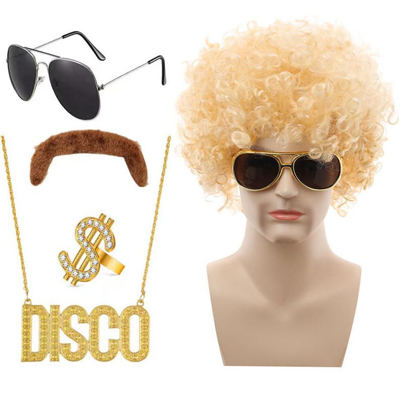 Стильный панк-парик с цветными диско-очками и уникальным ожерельем для тематических вечеринок