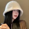 White Knitted Rabbit Fur Bucket Hat Women's New Autumn and Winter Big Head Circumference Basin Hat High-end Feeling Small Face Hat