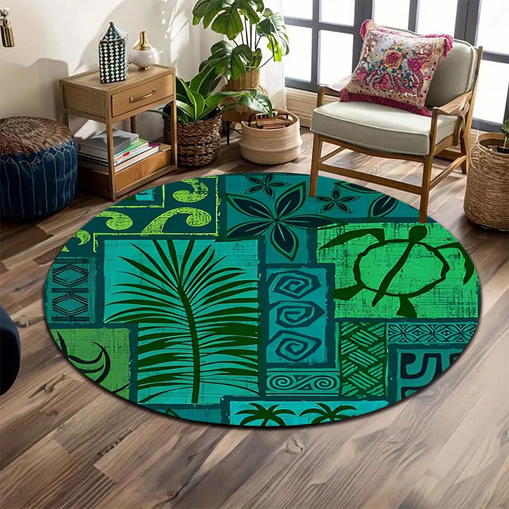 Tropical Turtle and Palm Patterns Print round rug, living room, bedroom, playroom carpet, non slip floor mat, gift