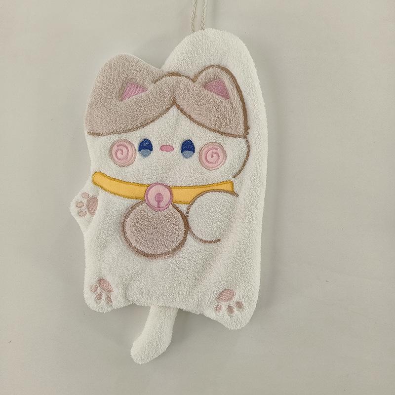 Мультяшное Счастливое Кошка Коралловое Флисовое Полотенце для Рук для Детей - Толстое и Подвесное для Кухни/Ванной