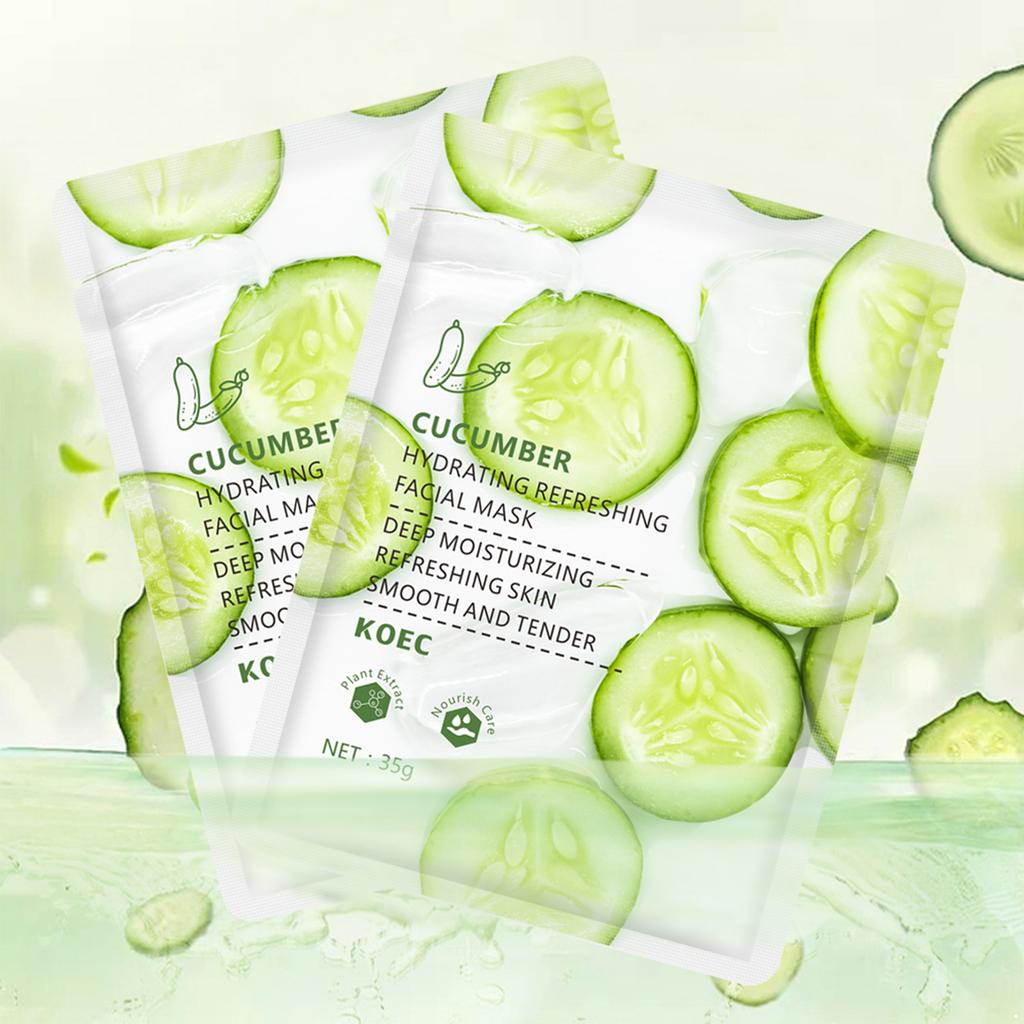 5 шт. Огуречная маска для лица для женщин - Увлажняющая, успокаивающая и контролирующая жирность тканевая маска-эссенция, освежающая спа-процедура для всех типов кожи