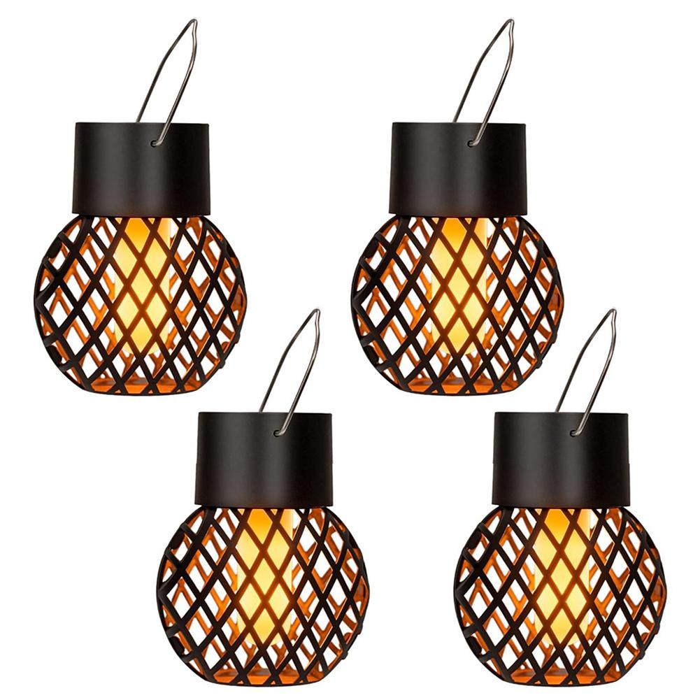 4 PCS Solar Hanging Light Waterproof LED Solar Light with Flickering Flame Solar Lantern with Hook for Garden Yard Patio