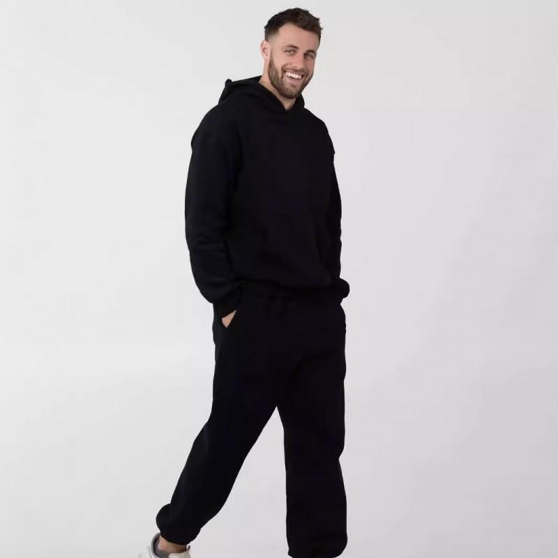 Comfrt Solid Embroidered Fleece Oversize Hoodie Sweatpants Set Casual Couple Outfit