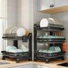 2/3 Tiers Dish Drainer Holder Drying Rack with Tray Adjustable Kitchen Sink Counter Organizer Storage Shelf Tableware Drainboard