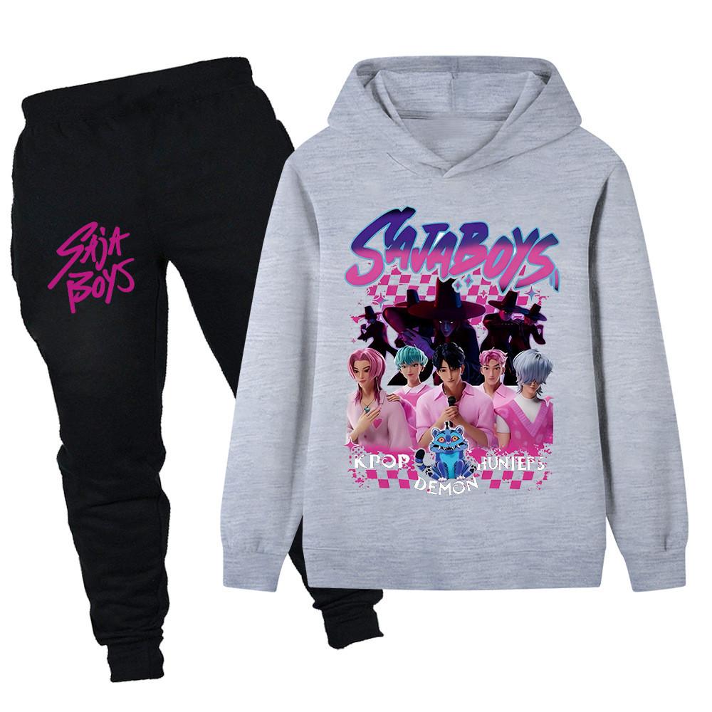 PB1229 Детские Мальчики Девочки Kpop Мира Зои Руми Саджабойс Принт Толстовка с Длинными Рукавами Штаны Брюки Комплекты Одежды