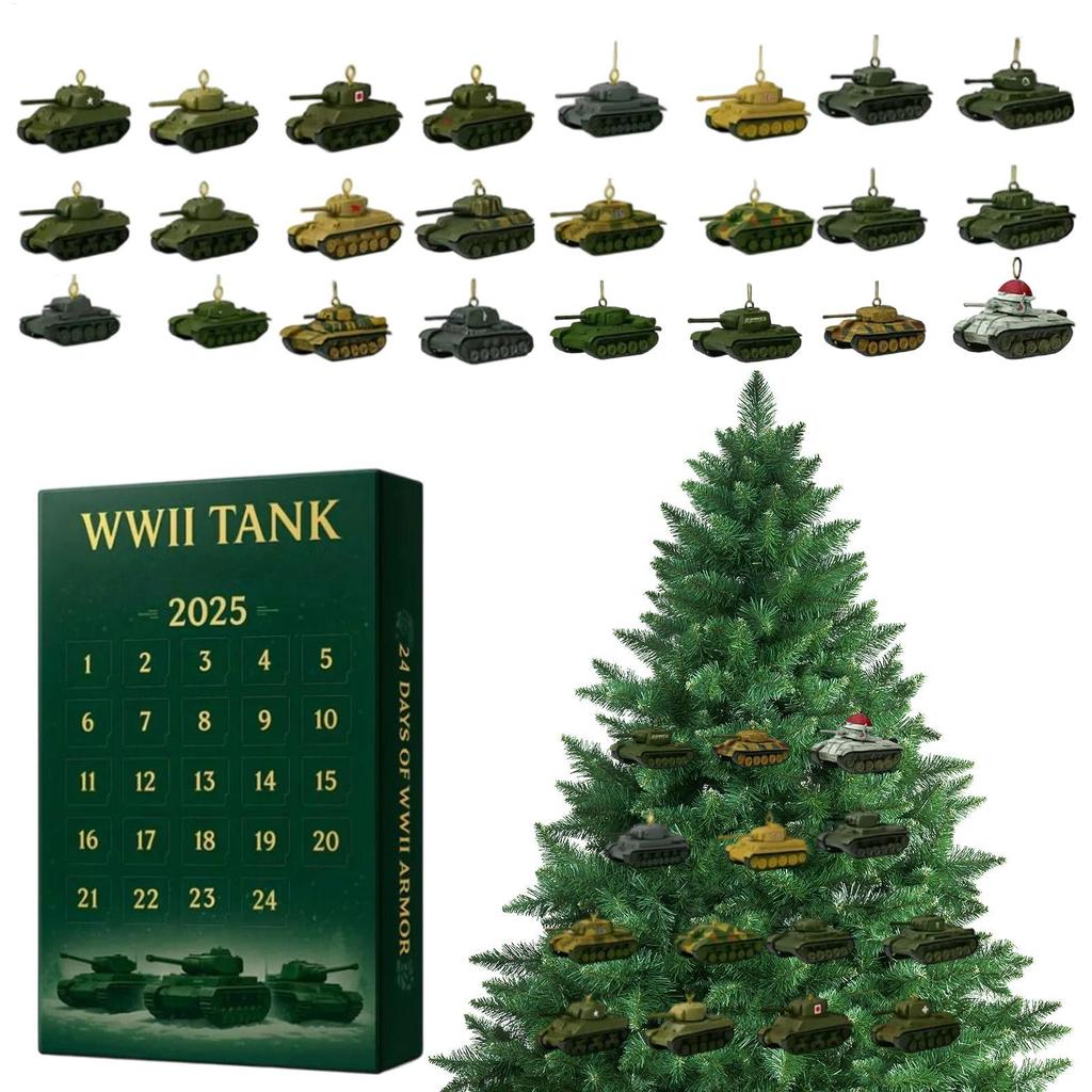 24 дня Рождественский календарь обратного отсчета Рождественская елка Модель танка Новогодний Рождественский подарок Адвент Знаковый танк Украшение Календарь