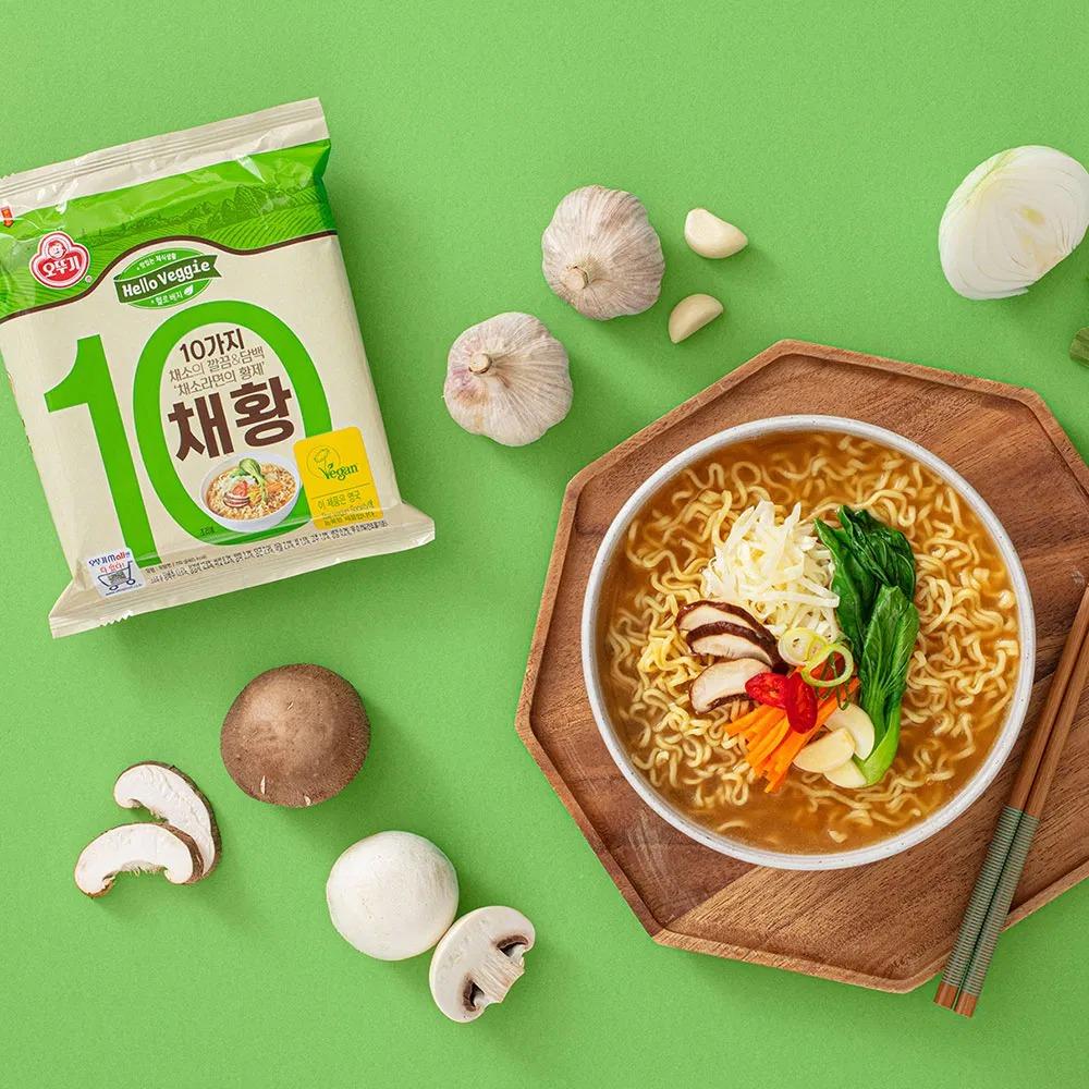 Ottogi Chaehwang Vegan Ramen Savory Vegetable Broth Chewy Noodles 110g x 16 Packs