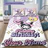 Custom Name,Sweet Gothic Kuromi Pattern Bedding Home Decoration Birthday Gift ( 1 duvet cover + 2 pillowcase, without core),fan merchandise.