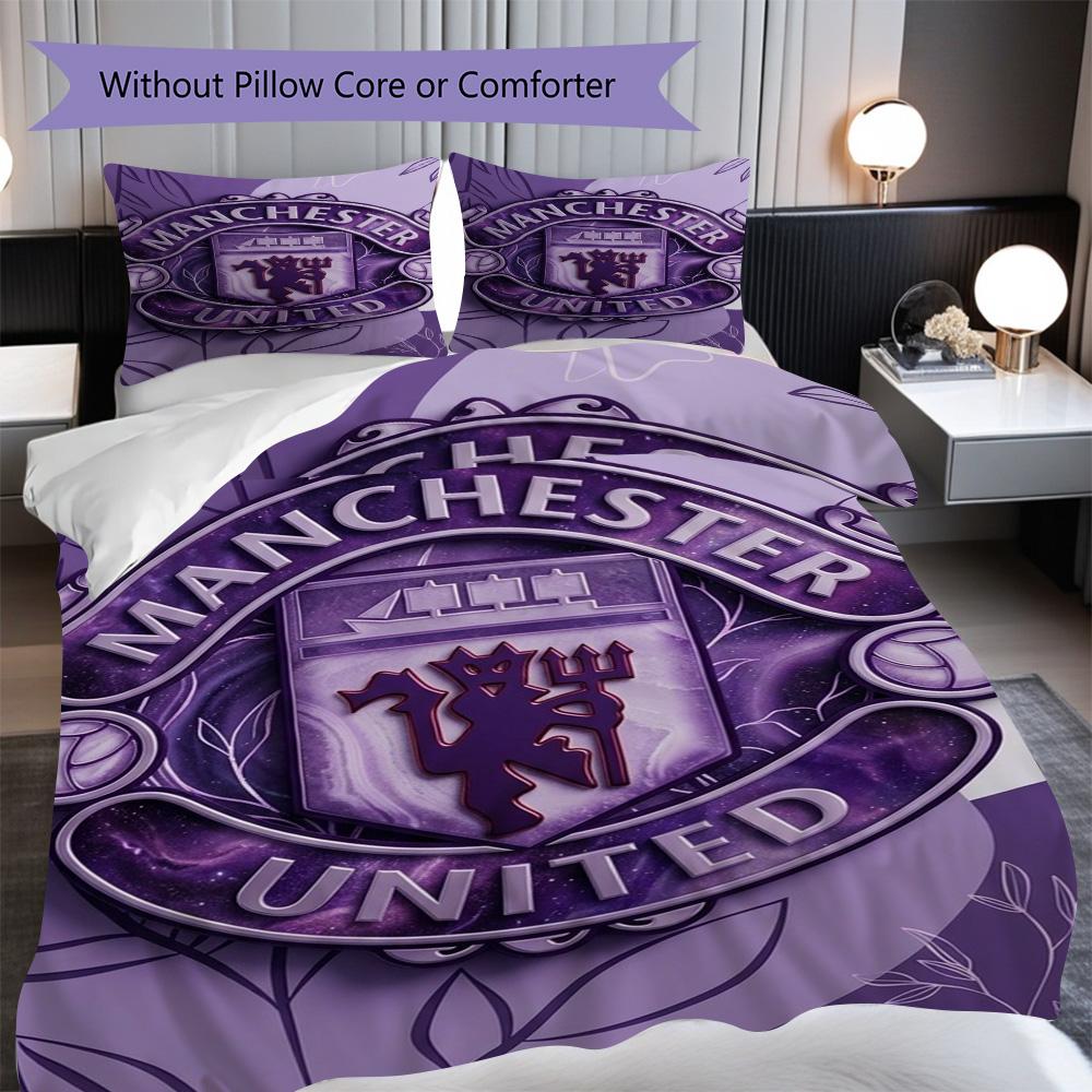 Manchester Emblem Display Bedding (1 * duvet cover + 2 * pillowcase, without core) 2D Flat Bedding set Christmas birthday gift