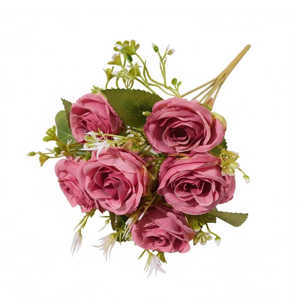7 Heads Rose Artificial Flowers Silk Petals Green Leaves Simulation Flower Rose Multicolor Scene Landscaping Faux Rose Flower