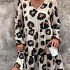 MODIQUE 2025 Лето Плюс Размер Новое Женское Повседневное Сексуальное Леопардовое Платье С Коротким Рукавом Свободное Платье А-силуэта с Длинным Рукавом и V-образным Вырезом
