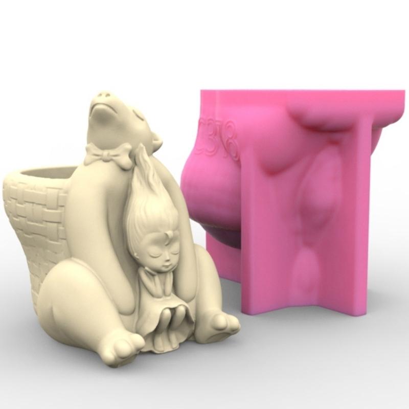 Bear and Girls Pen Holder Silicone Molds Table Ornament Mould Plaster Making Tool Succulent Planter Mold Easy To Clean