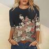 Элегантные женские футболки с винтажным цветочным принтом, осенние повседневные футболки с длинными рукавами, свободные женские футболки с круглым вырезом, топы-пуловеры