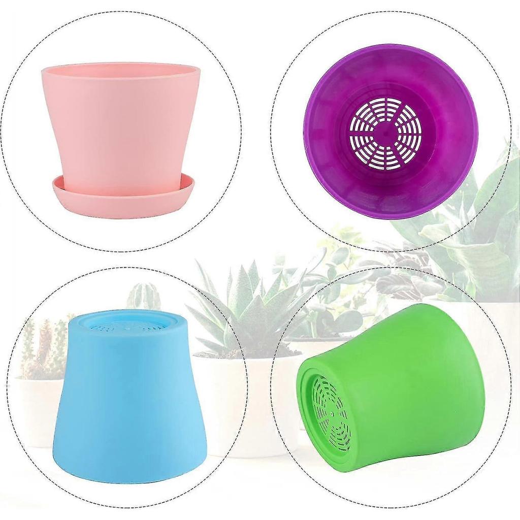 8 Pcs 10cm Small Colorful Plant Pots Plastic Flower Pots Indoor Plants Pots For Office Home With Pallet/trays, 8 Colors