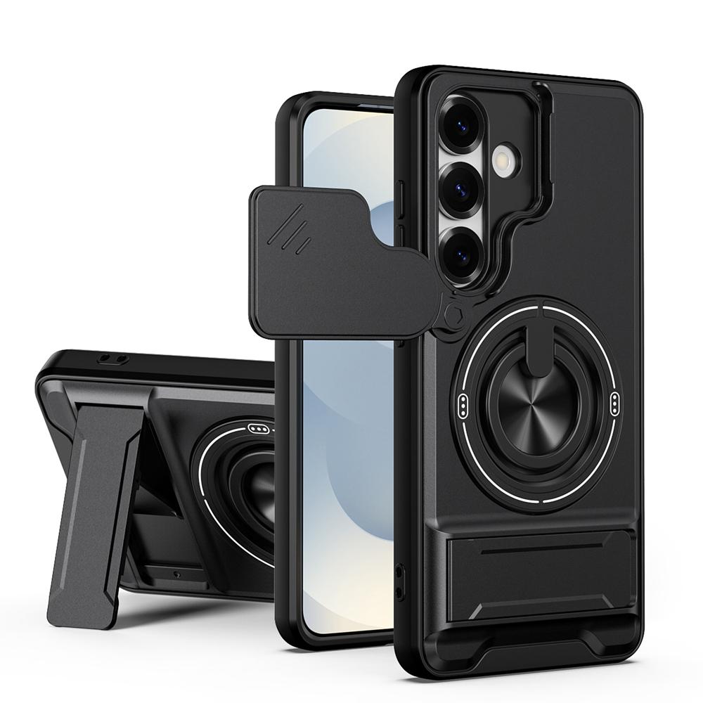 KEYSION Магнитный чехол для телефона для Samsung Galaxy S23 S24 Ultra S24+ S23 FE Защита камеры со сдвижной крышкой Вертикальная подставка Кольцо Ударопрочный чехол