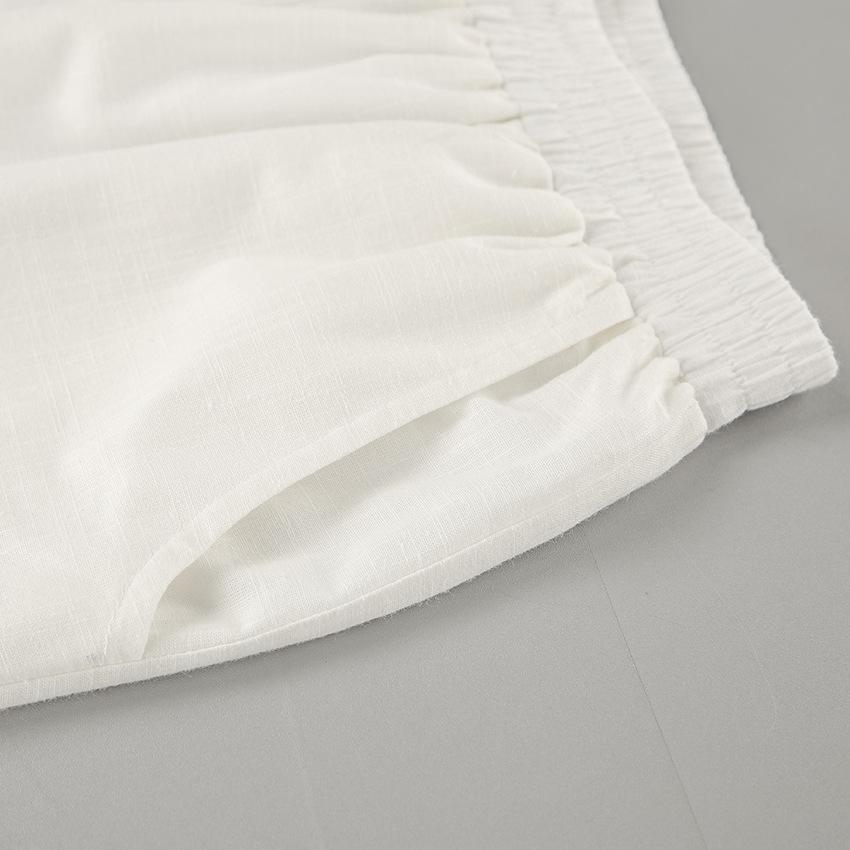 Элегантный однотонный комплект из двух предметов из хлопка и льна, женский сексуальный укороченный топ + широкие брюки, женский комплект из 2 предметов