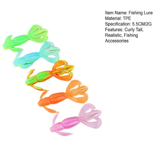 5Pcs 5.5CM/2G Soft Butterfly Shrimp Lure with Curly Tail Colorful Artificial Bait Saltwater Freshwater Bass Walleye Trout Fishing Accessories