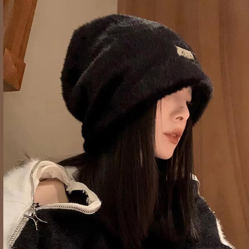 Winter Warm Plush Beanies Cap For Women Soft Fluffy Fur Baggy Slouchy Skullcaps Korean Girl Hip Hop Thicken Pullover Bonnet
