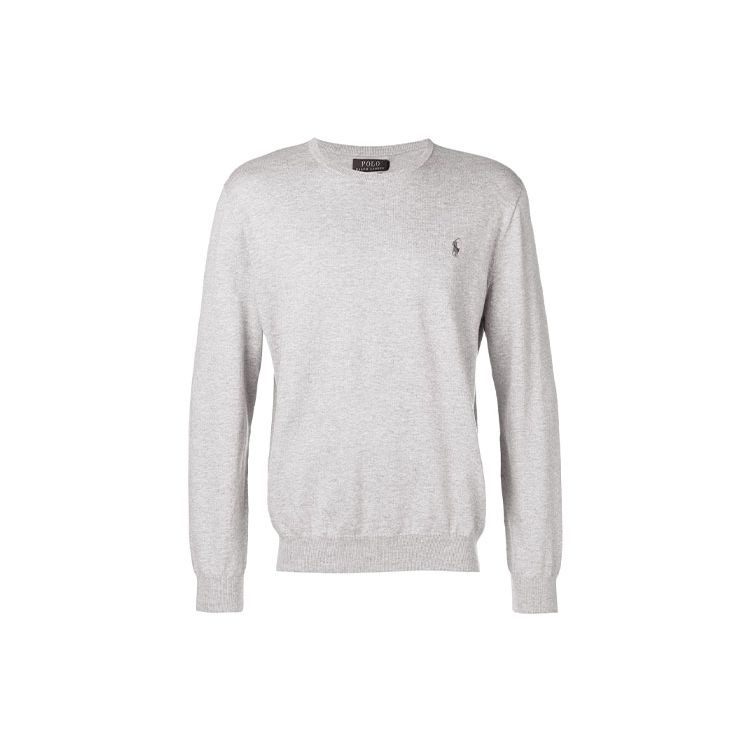 Polo Ralph Lauren Crew Neck Long Sleeve Ribbed Detail Embroidered Sweatshirt Men Sweatshirt Gray 710684957-003