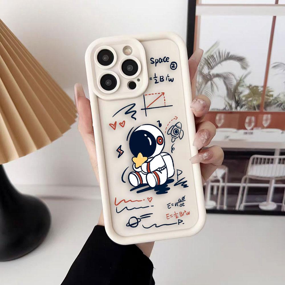 Мультяшный Чехол Астронавт Космос Для Телефона iPhone Apple 17 AIR 16 16E 11 12 13 14 15 XR Plus Pro Max Чехол Своими Руками TPU Ударопрочный Чехол