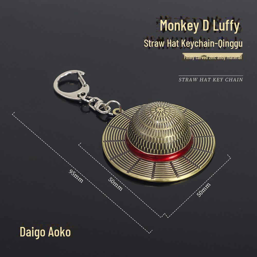 One Piece Anime Monkey D Luffy Straw Hat Metal Keychain Pendant