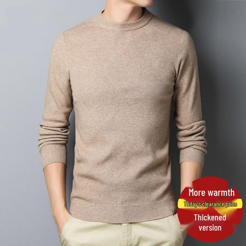 Мужской осенне-зимний свитер с круглым вырезом и полувысоким воротником - вязаная базовая рубашка для среднего и молодого возраста