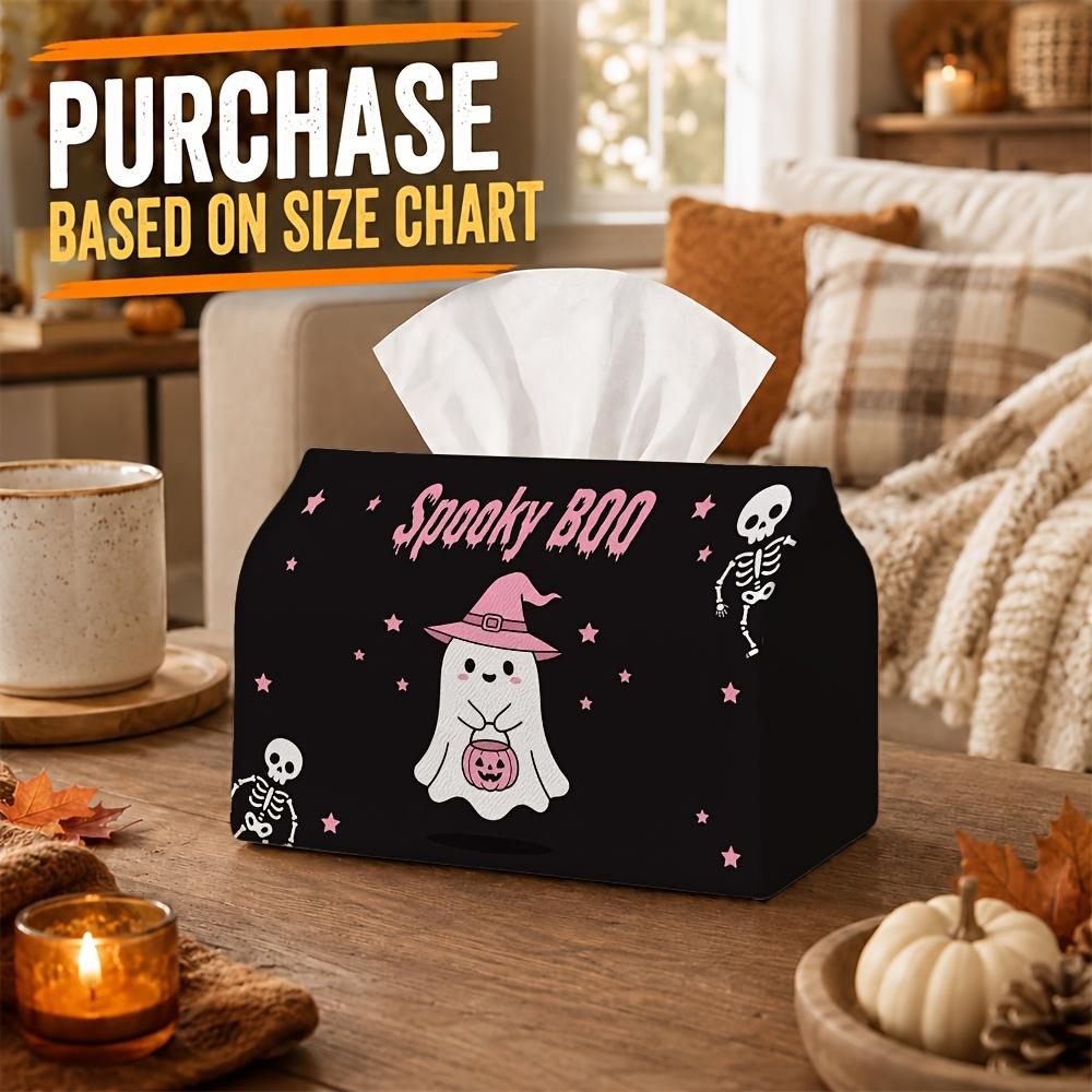 1pc Tissue Box Holder with Halloween Kawaii Festive Magic Design - Witch Ghost Skeleton Stars, Durable Polyester, Ideal for Kitchen, Living Room, Bedr