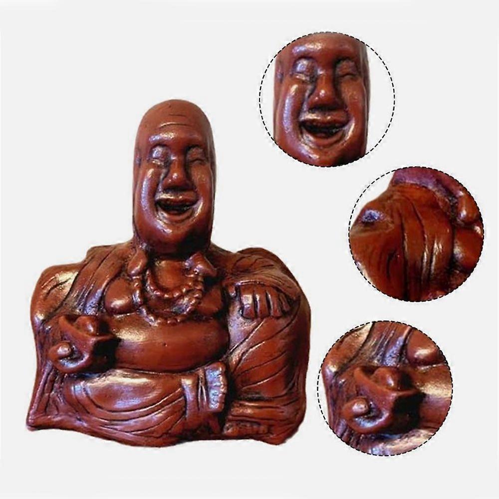 Wooden Buddha Flip  Buddha Middle Figure Carving Statue Laughing Handcarved