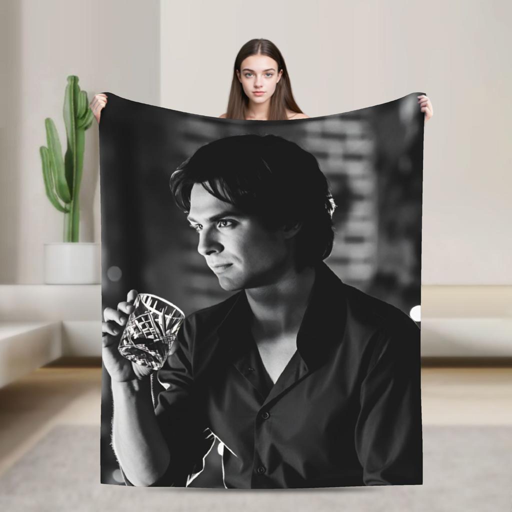 Damon Salvatore Flannel Blanket Soft Durable Bedding Throws for Couch Bed Airplane Travel Novelty Bedspread Sofa Bed Cover