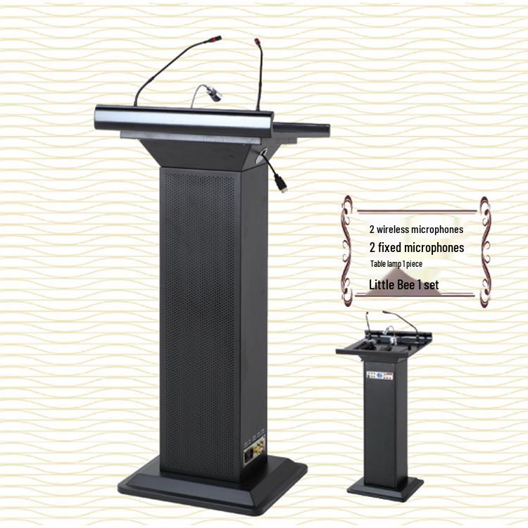 Multifunctional Podium with Wireless Mic & Light Strip - Hotel Lobby Media Lectern