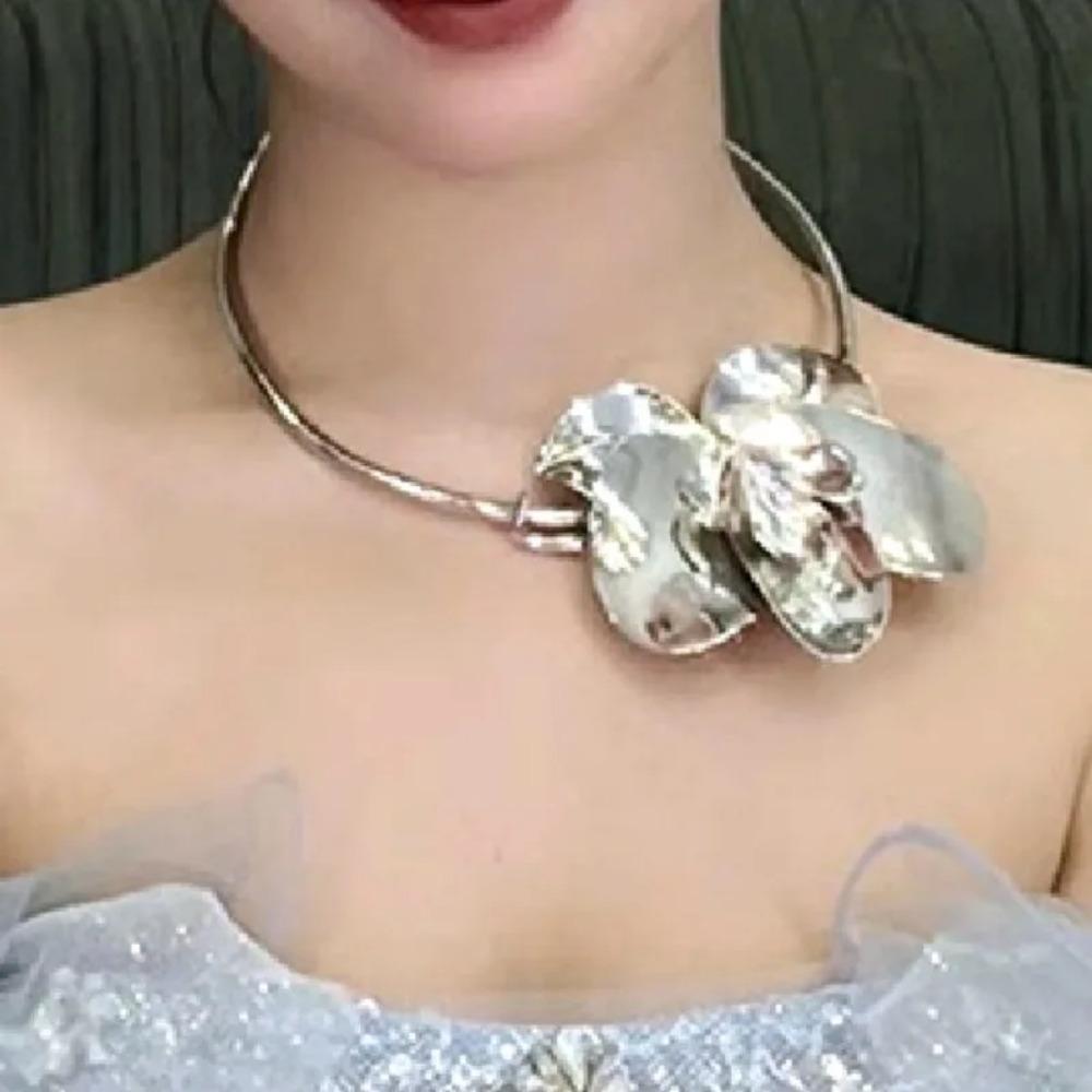 Богемный большой металлический цветок ожерелье большой преувеличенный чокер 3D цветы ожерелья банкет