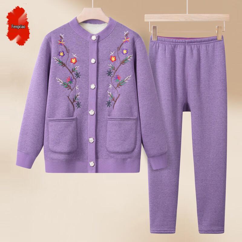 Fengxiao Winter Floral Long-Sleeved Round Neck Loungewear Set