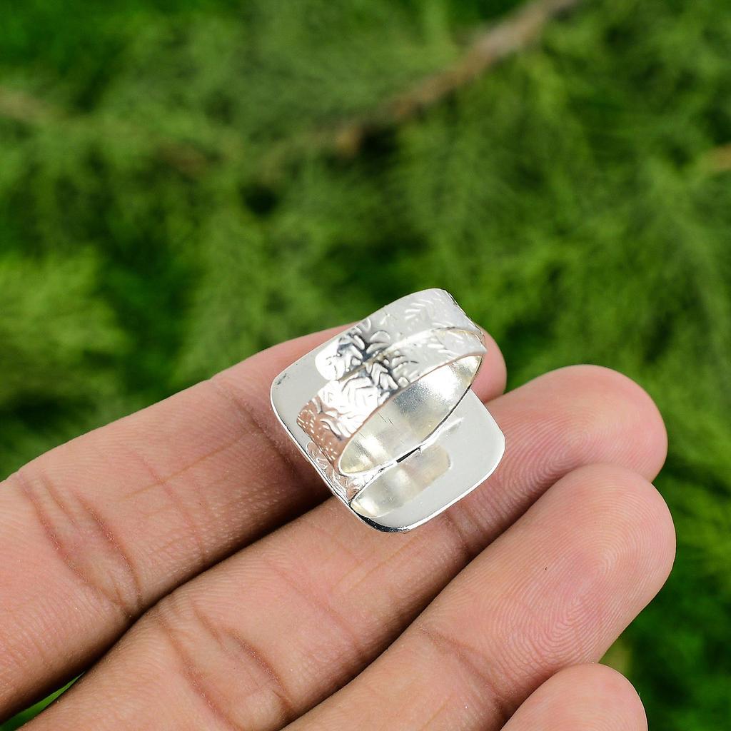 925 Silver Natural Larimar Anniversary Multi Stone Throat Chakra Bezel Wife Ring