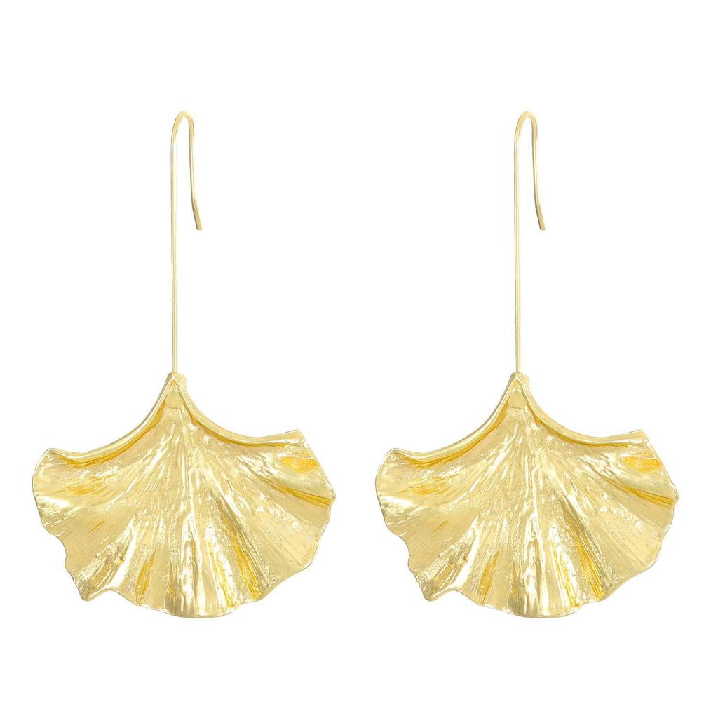 Преувеличенные индивидуальные модные длинные серьги с листьями гинкго и металлической текстурой для женщин