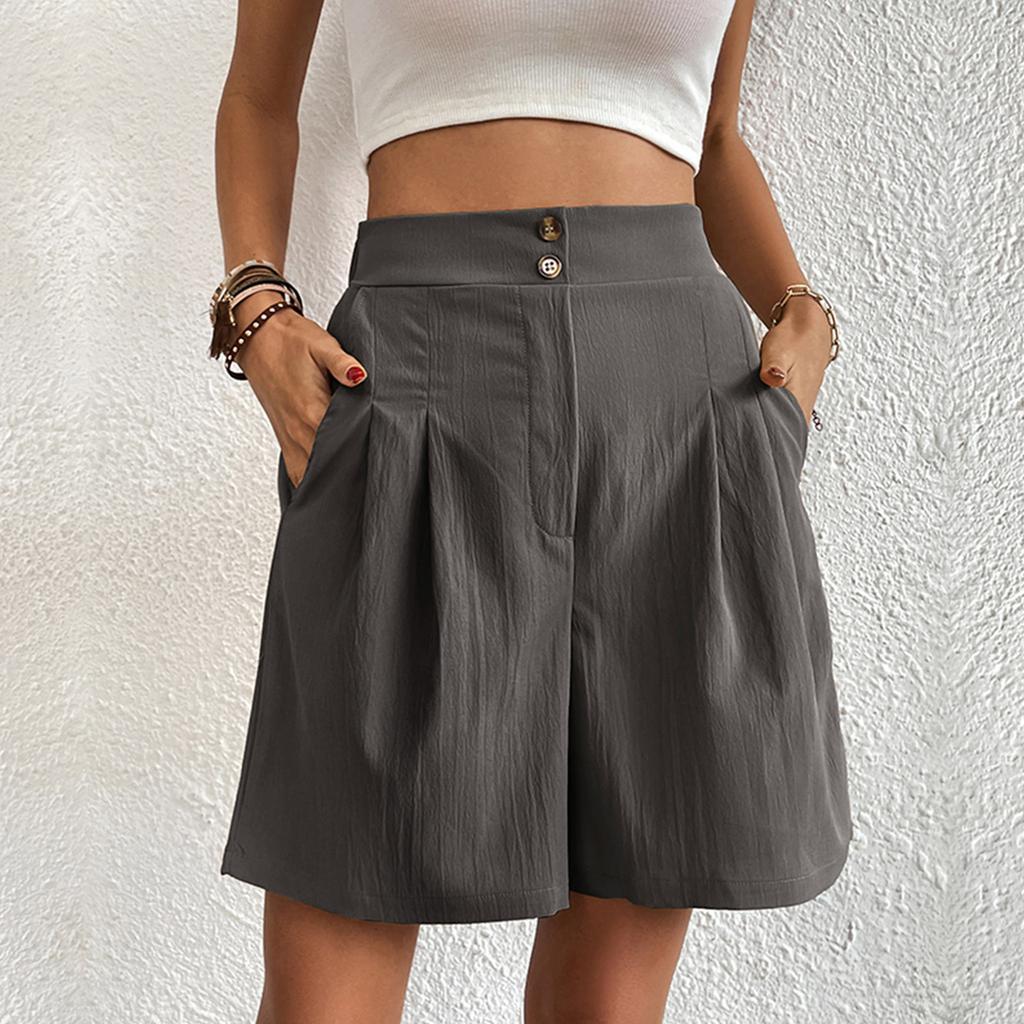 Однотонные повседневные женские шорты с высокой талией и широкими штанинами