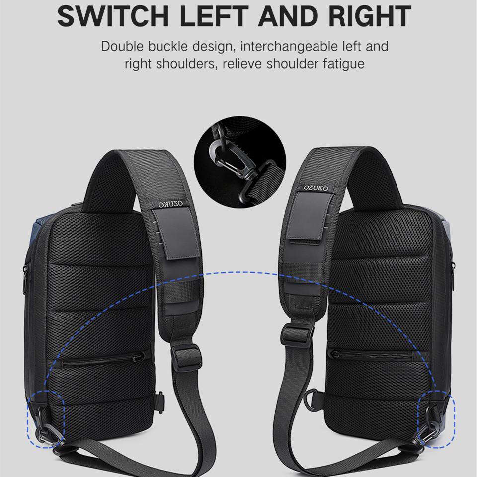 OZUKO Мужская нагрудная сумка, многофункциональная водонепроницаемая сумка-мессенджер из ткани Оксфорд, нагрудная сумка с локомотивом