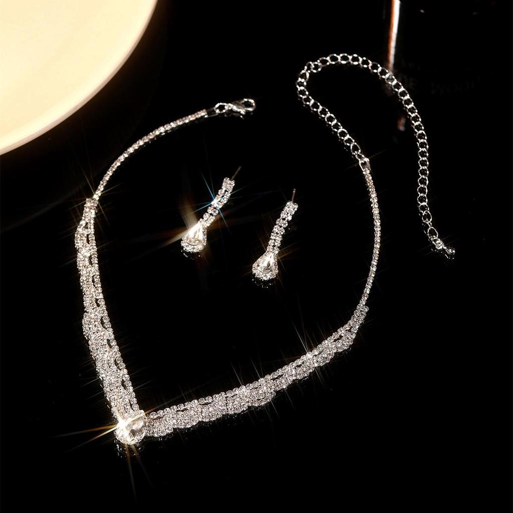 Luxury Bridal Zircon Flower Necklace & Earrings Set - Elegant Wedding Jewelry Accessories