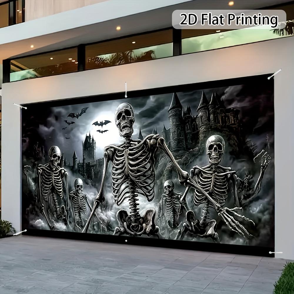 One large Halloween garage door banner - Horror Skull Castle Haunted House decoration, including Gothic-style skulls