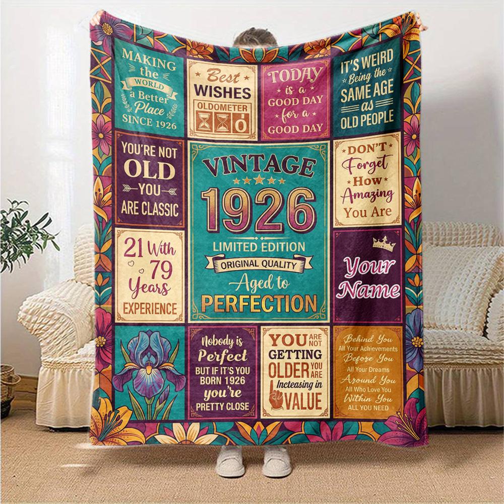 Vintage Elegance Anniversary Customize Your Name Blankets Comfortable Soft Lightweight Multiseason Blanket For Picnics Sofas Offices Beds Living Rooms