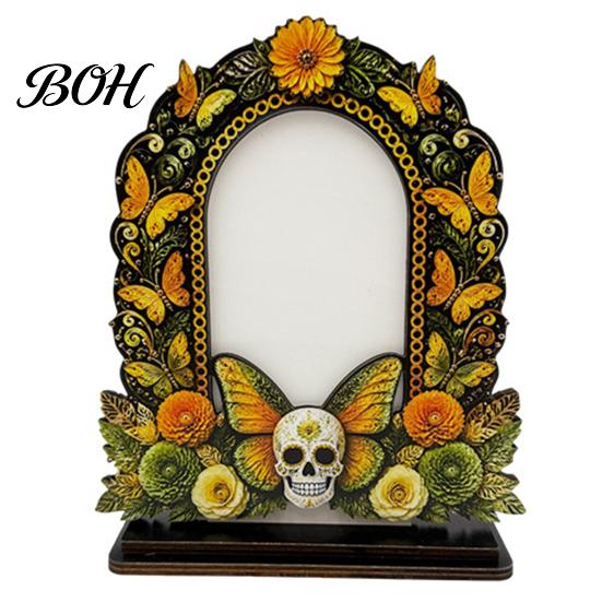 Unique Festival Gift Ideas Dia De Los Muertos Wooden Photo Frame Tabletop Decor, Day of The Dead Sugar Skull Ornaments Memorial Picture Holder