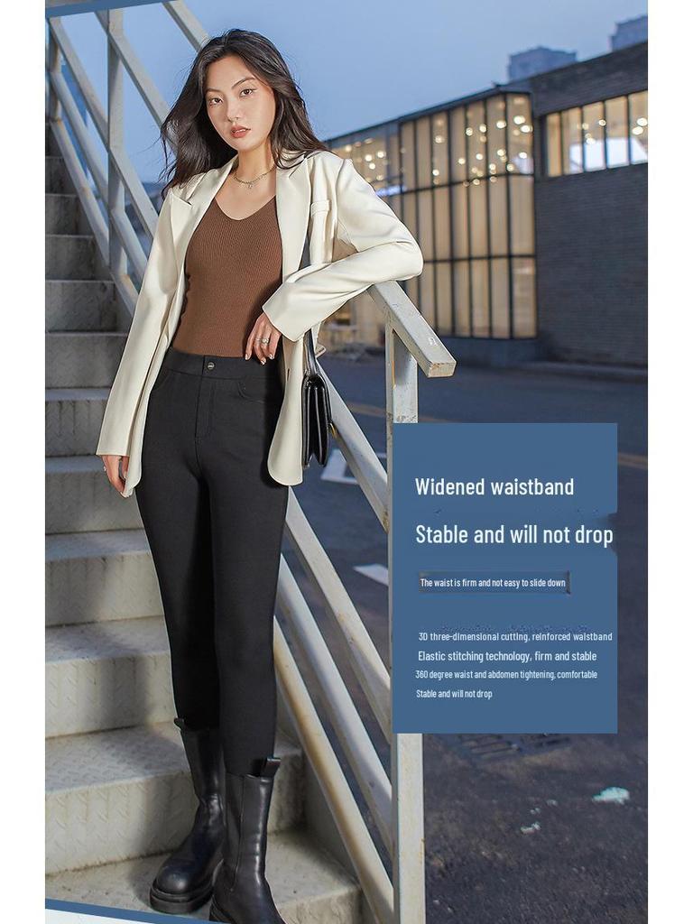 Женские узкие черные брюки со средней посадкой: С плюшевой подкладкой, увлажняющие, высокоэластичные, идеально подходят для осени/зимы.