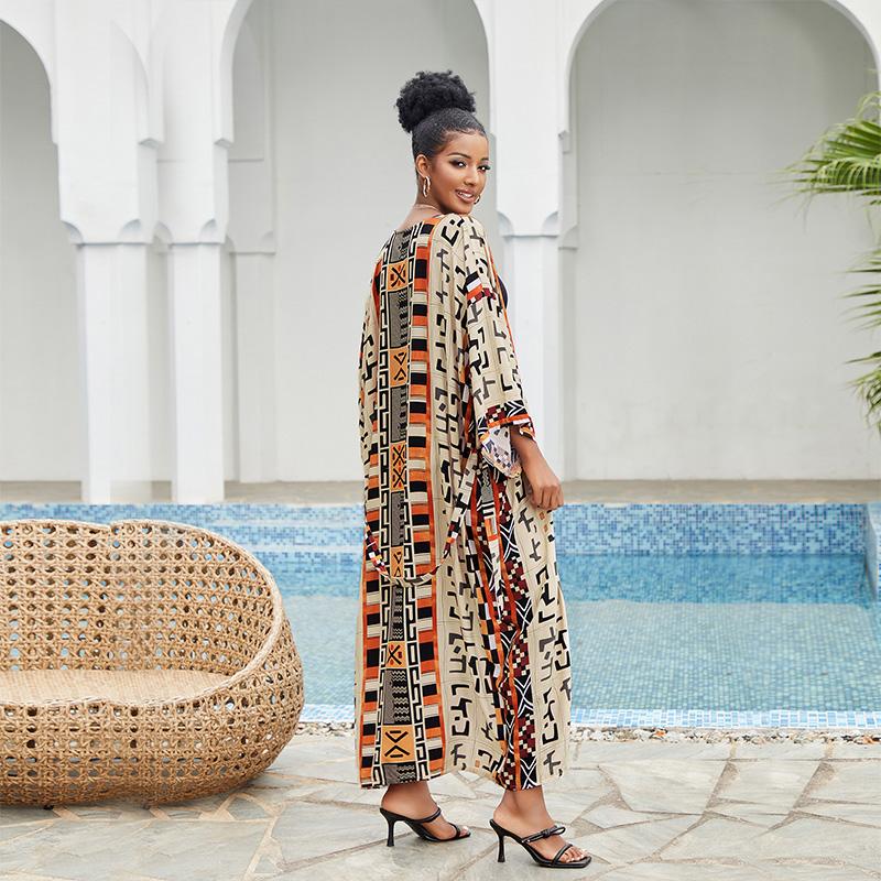EDOLYNSA 2023 накидки на бикини в стиле бохо с принтом, элегантное кимоно с поясом, платье-туника, женская пляжная одежда больших размеров, купальный костюм, накидка Q1228