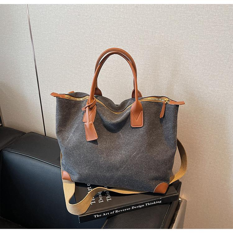 Новая универсальная холщовая женская сумка контрастного цвета большой вместимости портативная сумка-тоут женская нишевая ретро сумка-мессенджер