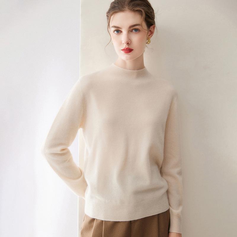 Kang Sai Ni Women's 100% Cashmere Seamless Half-High Neck Sweater