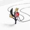 Креативное ювелирное изделие из черного золота в форме листа, кулон, ожерелье для женщин, элегантный женский свитер, цепочка, блестящий кулон с красным цирконом AAAA